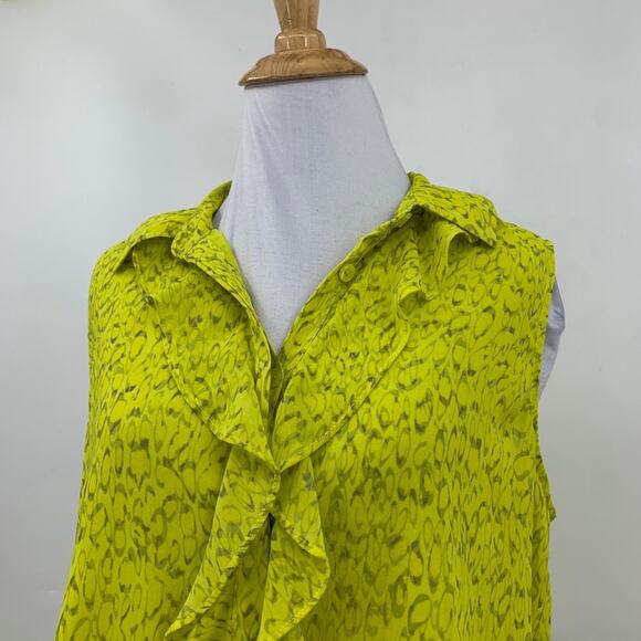 Cabi Blouse Womens S Small Neon Yellow Ruffles Reign Sleeveless Hidden Button - Picture 4 of 12